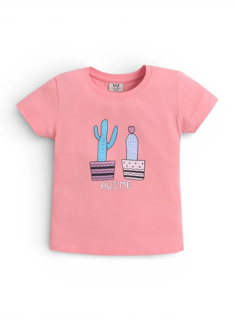 Victor And Jane  Girls Cactus Print Cotton Pajama Set – T-Shirt & Shorts Nightwear for Women | Best Price UAE